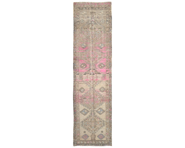 11 Ft Vintage Brown Persian Style Hand Knotted Low Pile Wool Runner Rug